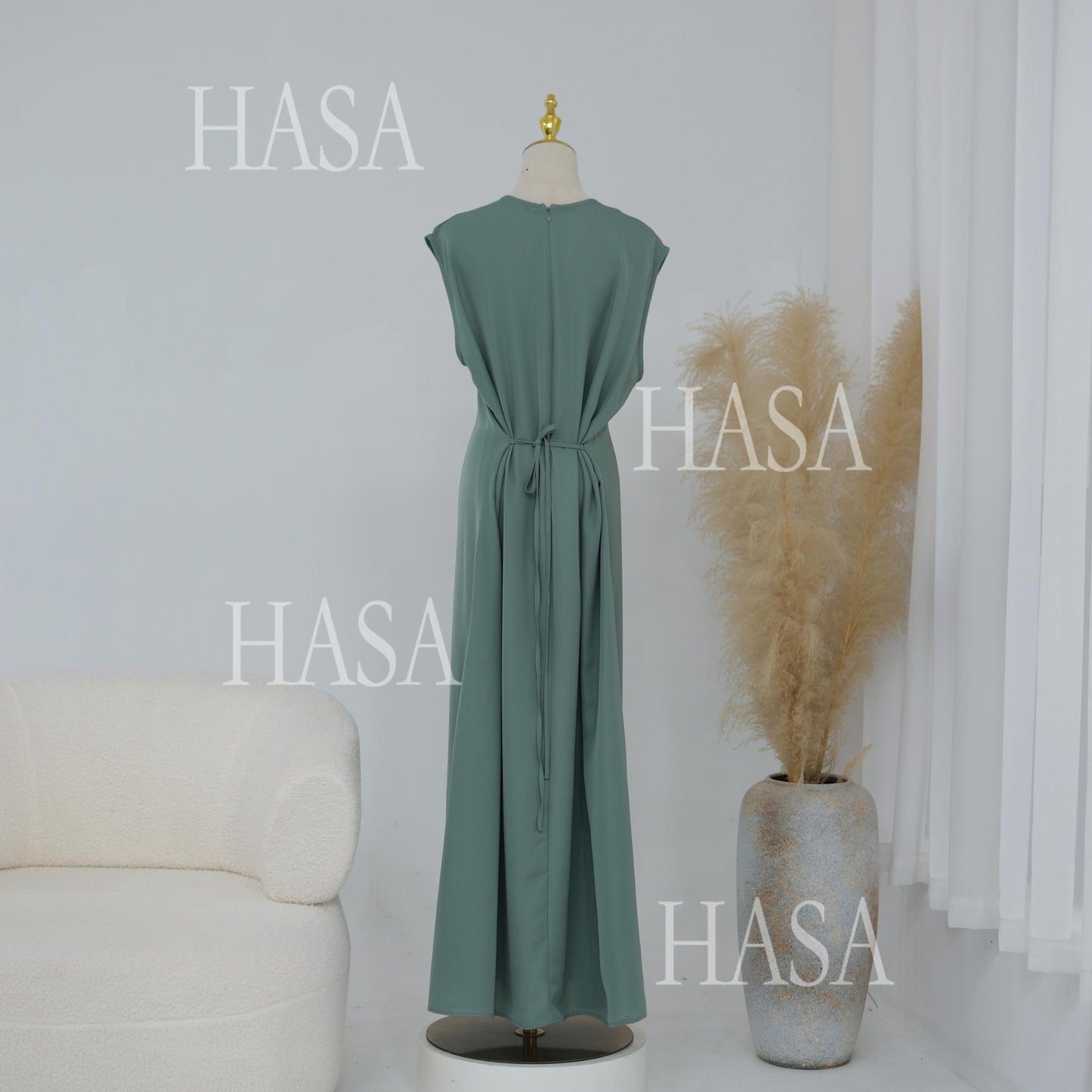 HASA HS6780 Chic Floral Embroidered Open Abaya Two Piece Outfit