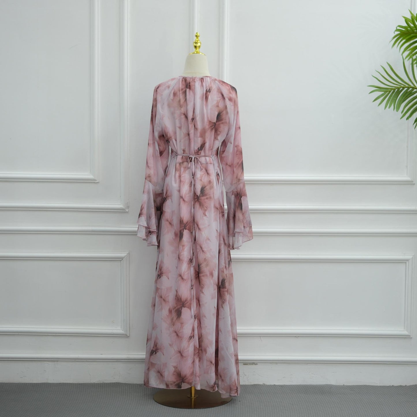 HASA HS6811 Chiffon Floral Maxi Dress Flare Ruffle Sleeve Elegant Long Dress for Women Daily Party Wear