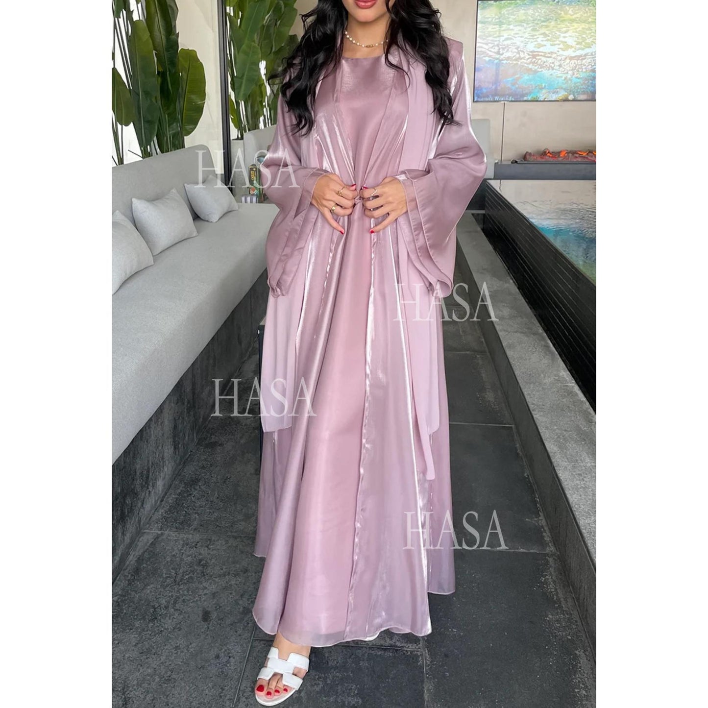 HS6579 Women's Purple Organza Two-Piece Robe (Long Skirt + Jacket)