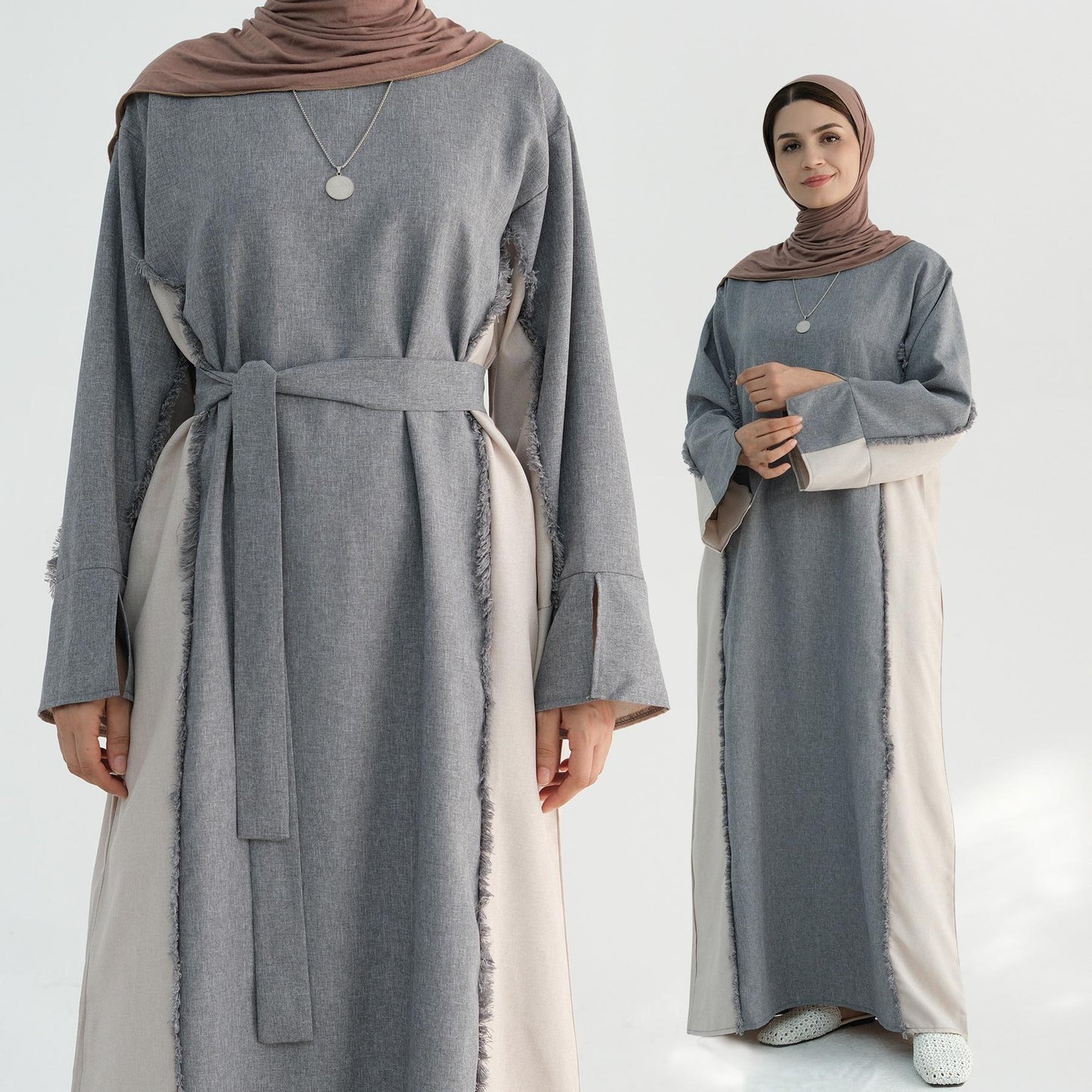 HS5508 Elegant patchwork robe - lightweight and comfortable, showing fashion taste plain casual dress