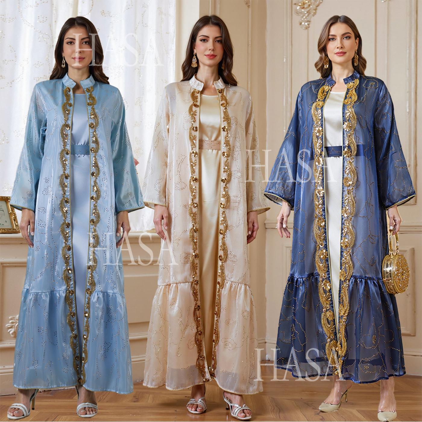 HASA HS6758 Elegant Gold Trim Flowing Maxi Outfit