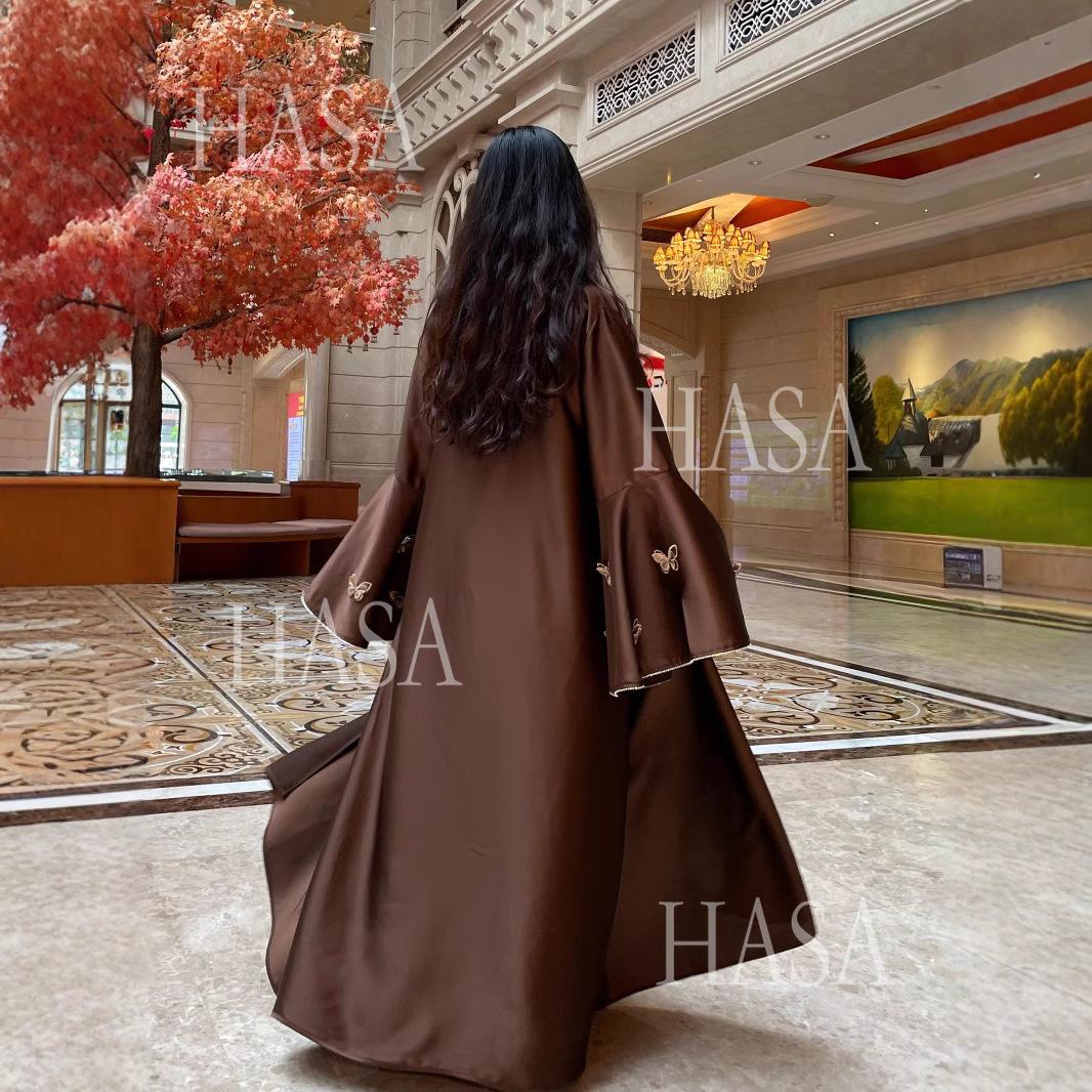 HS6480 Satin Butterfly Embroidered Dress Robe, Cardigan Two-piece Design