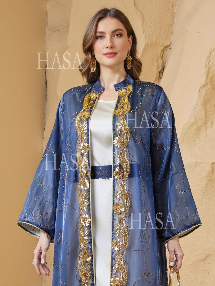 HASA HS6758 Elegant Gold Trim Flowing Maxi Outfit