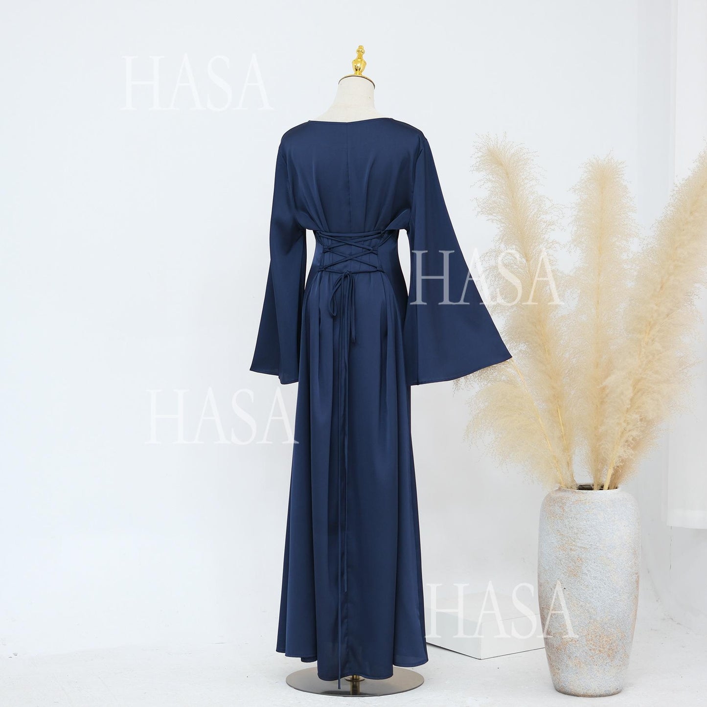 HS5870 Elegant drape two-piece robe dress-Light luxury street style abaya girl