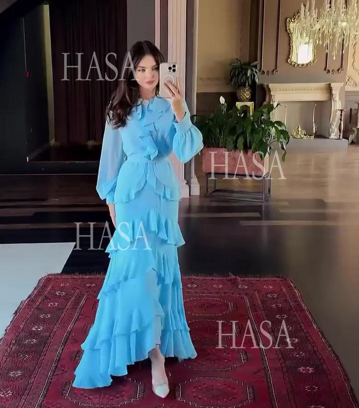 HS6733 Flowy Elegant Maxi Dress with Cascading Ruffles