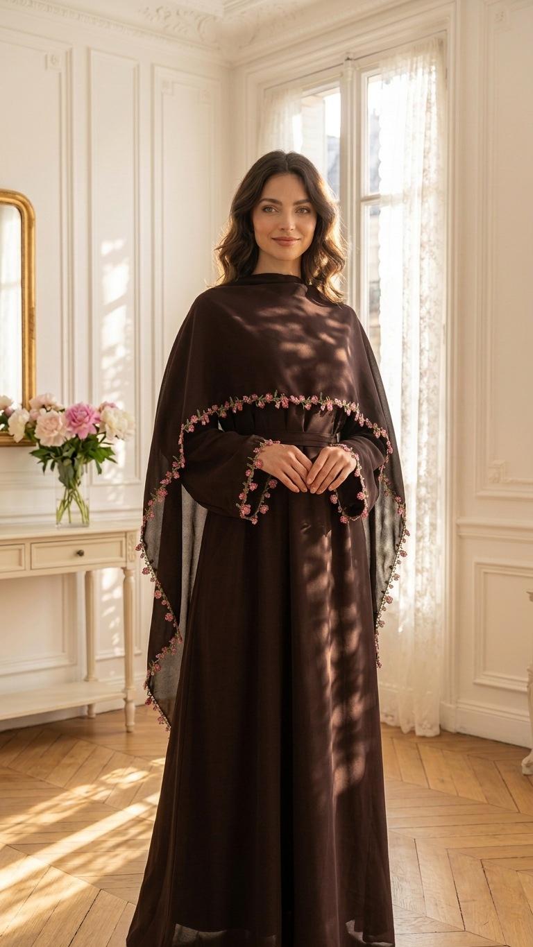 HASA HS6814 Loriya Pink Lace Stitching Two-piece Dress + Headscarf