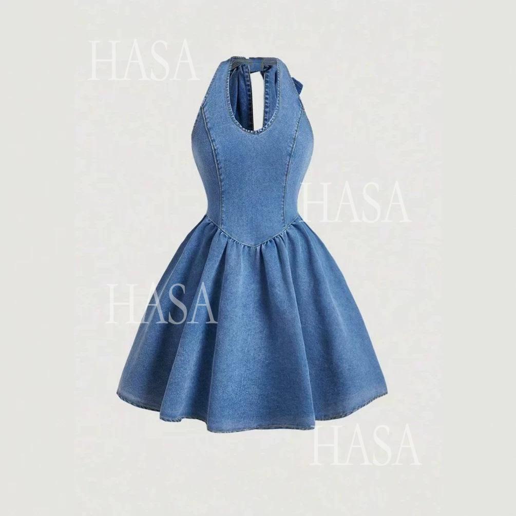 HASA HS6798 Flirty Denim Skater Dress for Every Occasion