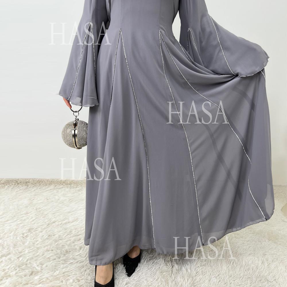 HS6497 Solid Color Light Luxury Chiffon Long Skirt Suit