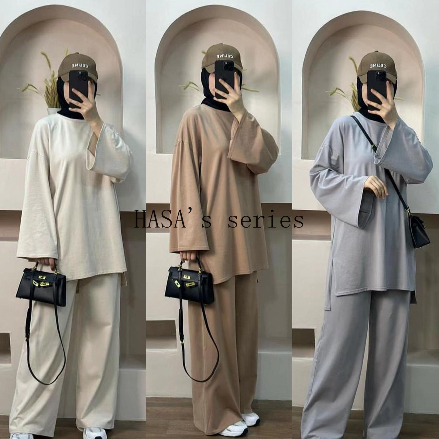 HS5488 Fashionable and Comfortable Loose Two-piece Suit - Simple Solid Color Design two  piece co  ords