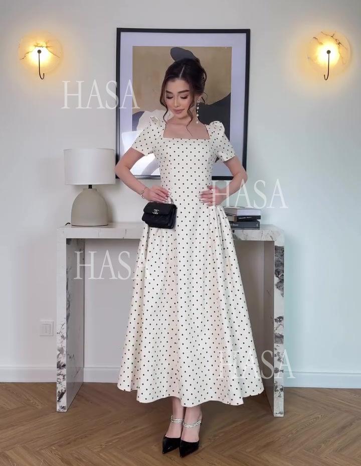 HASA HS6754 Soft Girl Polka Dot Maxi Dress