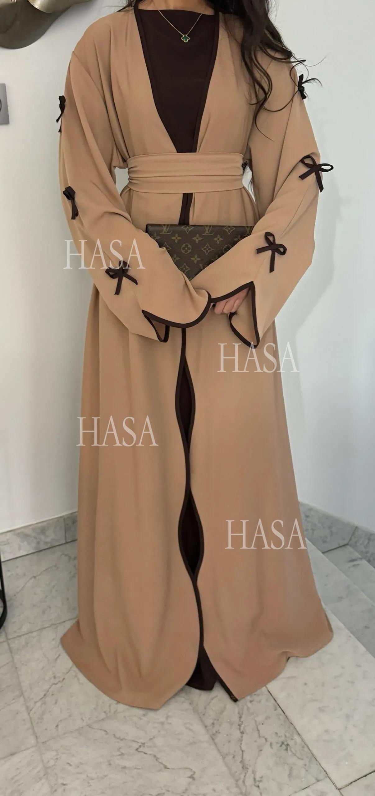 HS5862 Elegant Wavy-edge Bow Robe (with Belt) for A Feminine Look