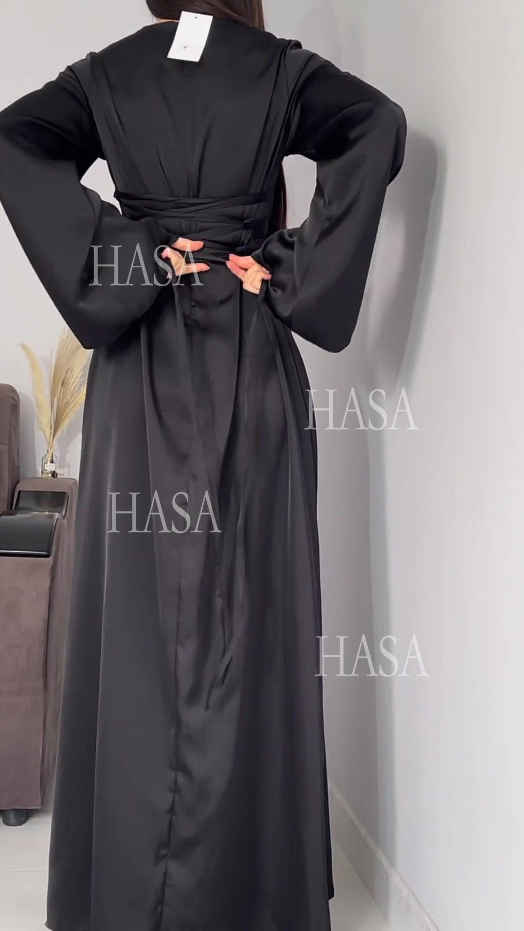 HASA HS6757 Classic Round Neck Flowy Maxi Dress