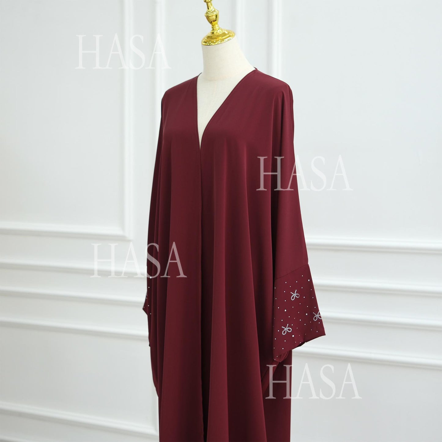 HS6492  Long-sleeved Robe with Bow and Beading