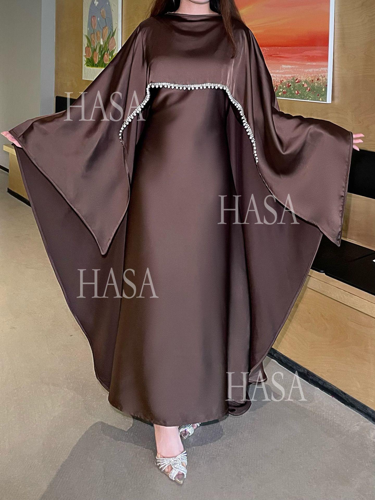 HS6476 Long Sleeves Glossy Robe with Pearl Embellishment