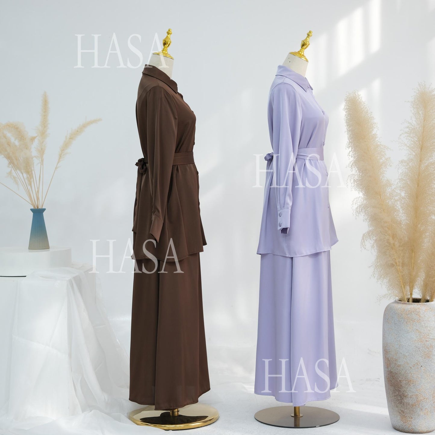 HS5874 Gentle Lace-up Two-piece Suit, Simple Texture, First Choice for Daily Wear abaya girl