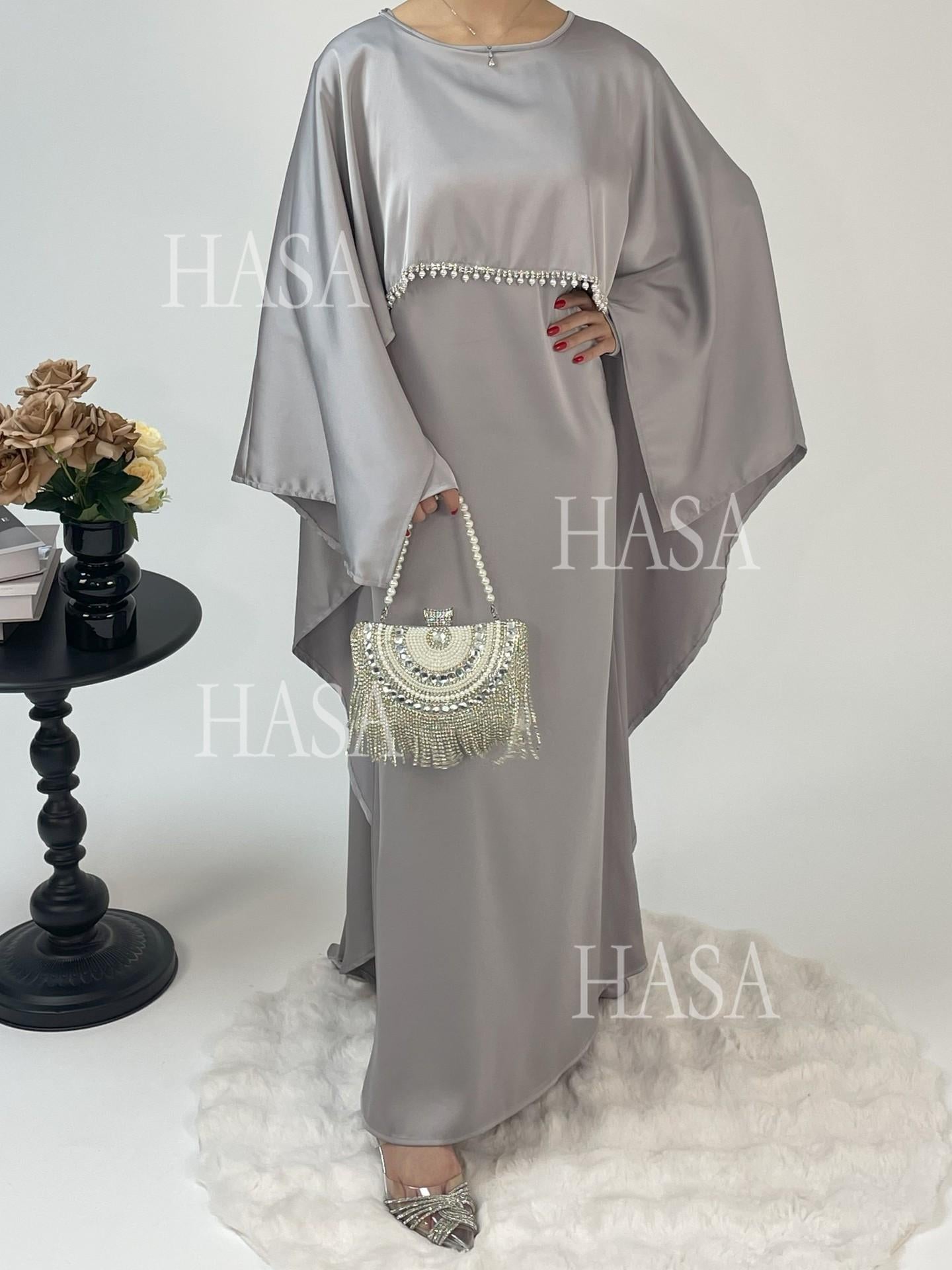 HS6570 Elegant Cape-style Satin Dress Robe for Women