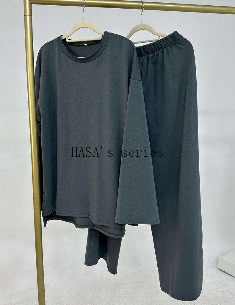 HS5488 Fashionable and Comfortable Loose Two-piece Suit - Simple Solid Color Design two  piece co  ords