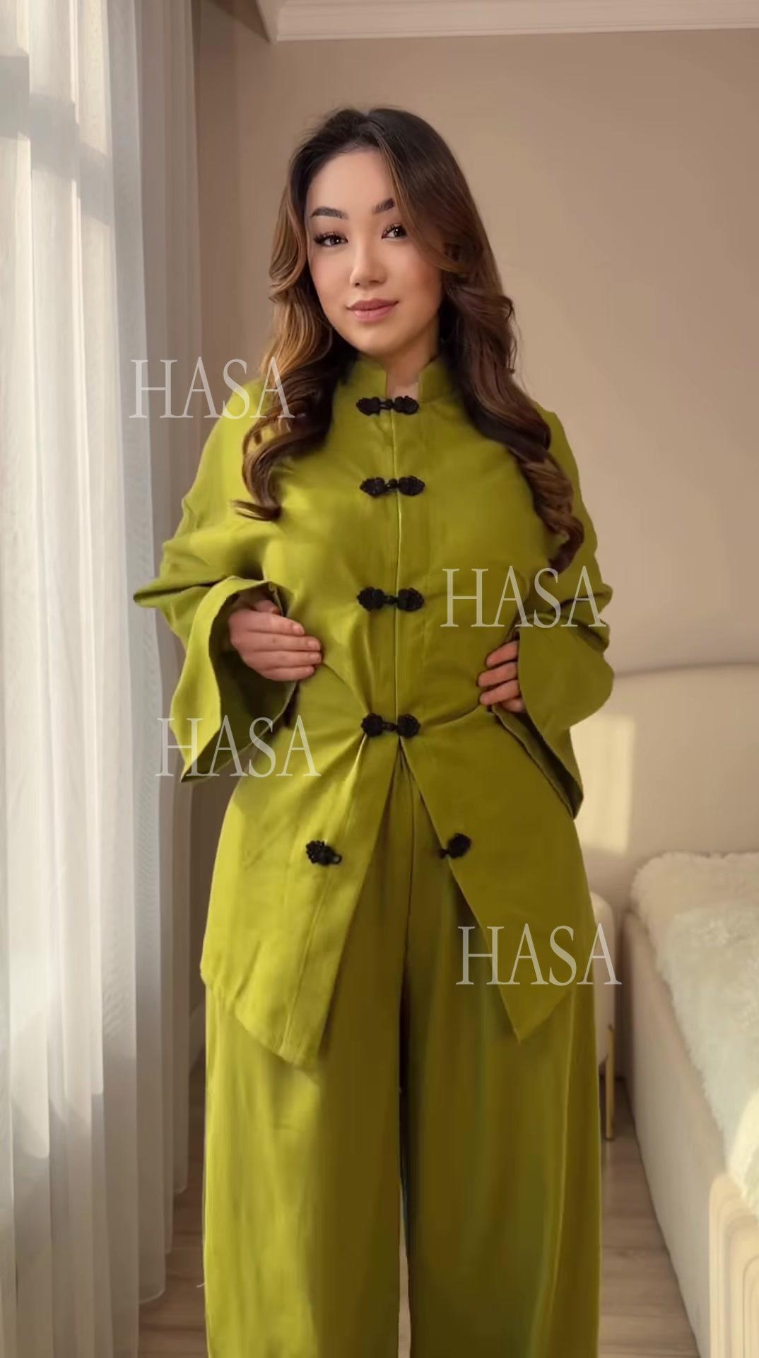 HS6738 Chic Long Sleeve Matching Set with Flowy Pants