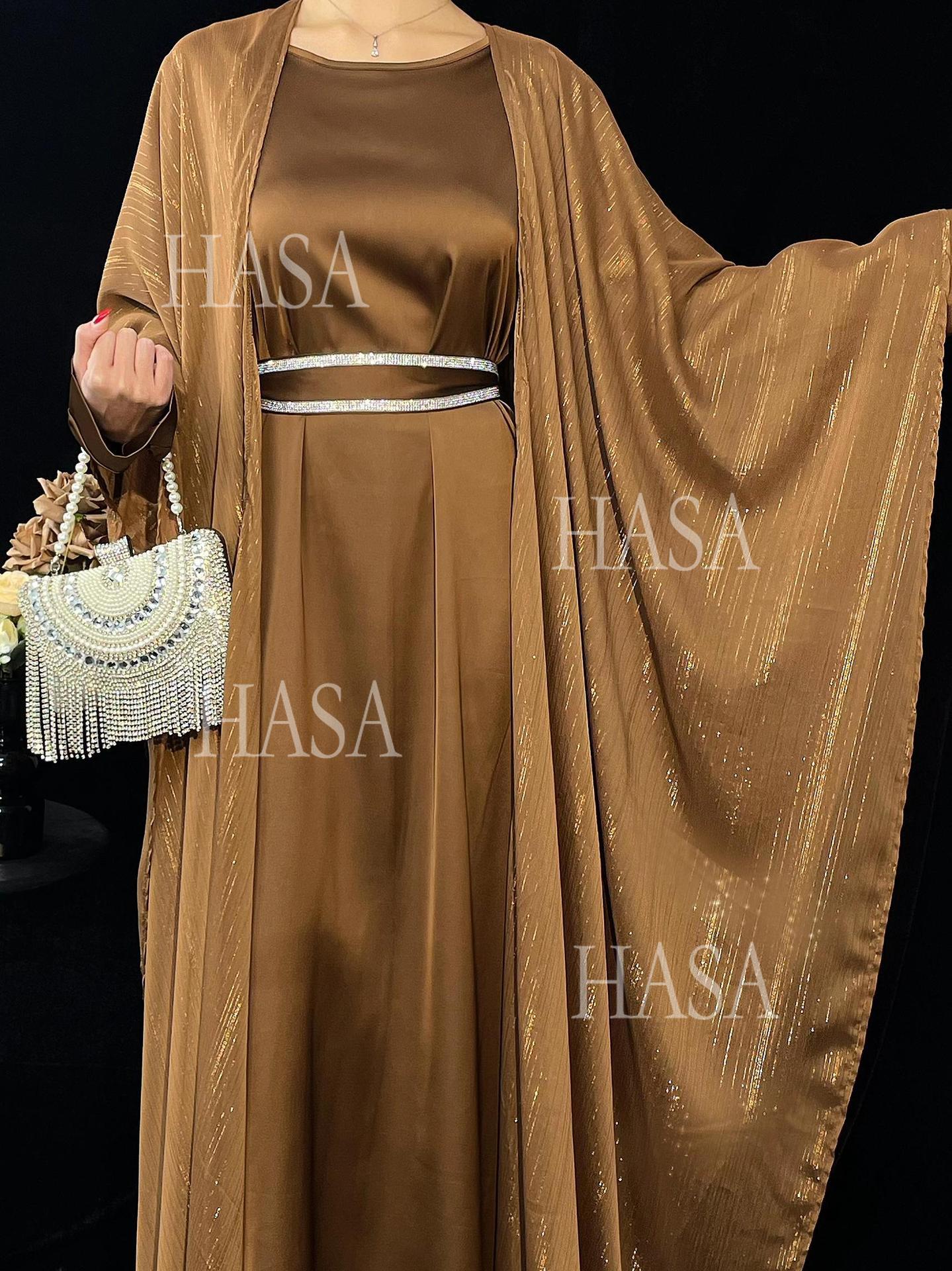HS6571 Gold embellished long Abaya skirt set