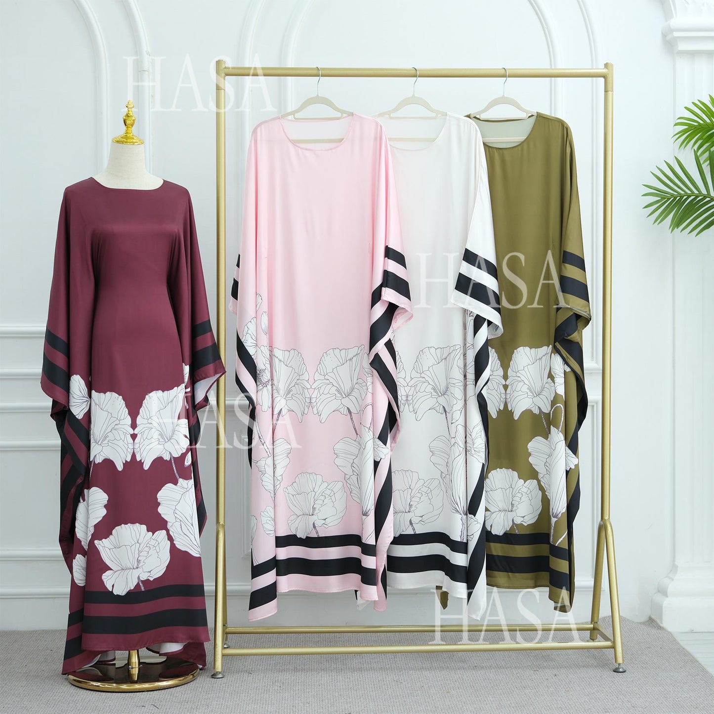 HS6556 Colorblock Print Cardigan Robe Dress