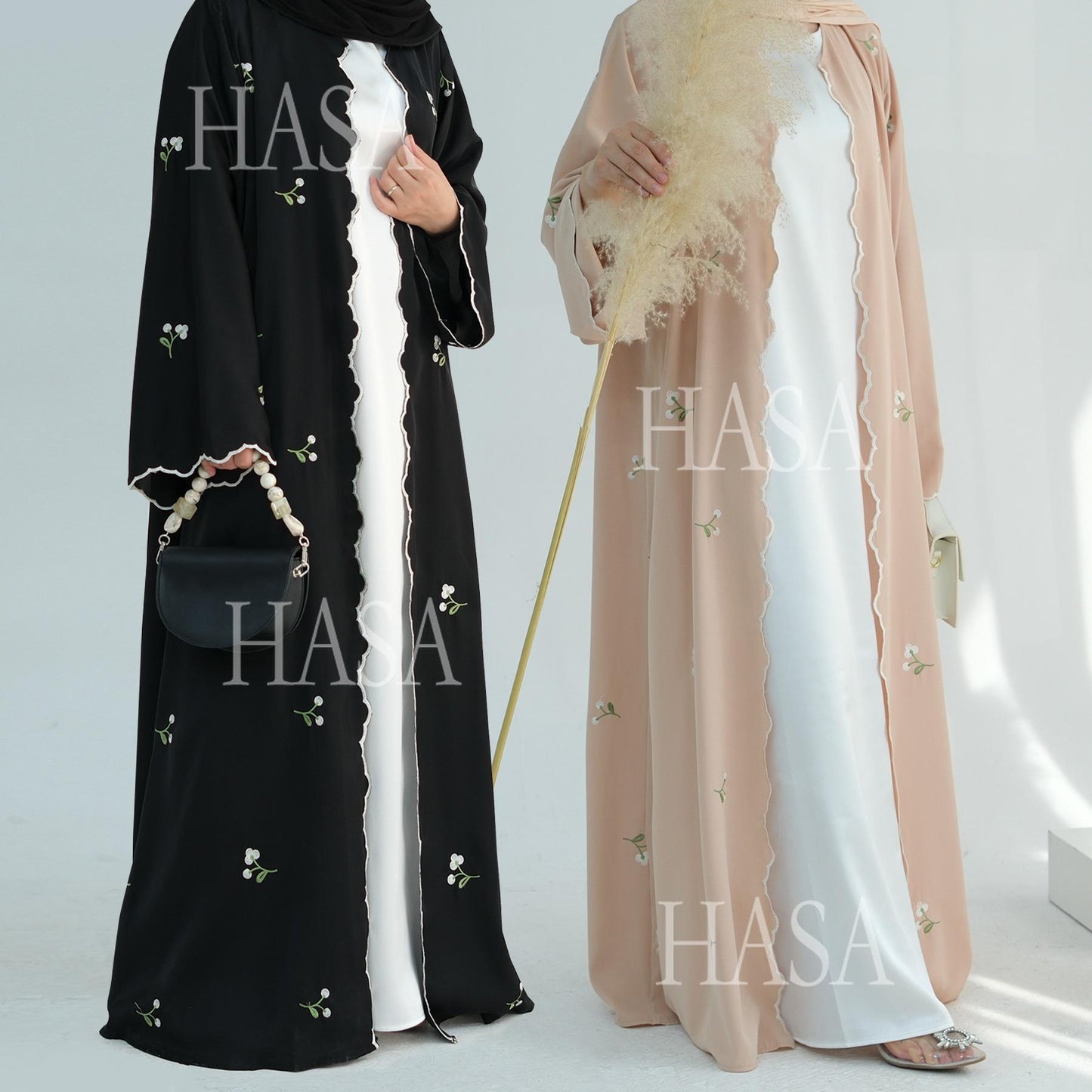 HS6472 Longline Cardigan with Delicate Floral Details and Curved Edging