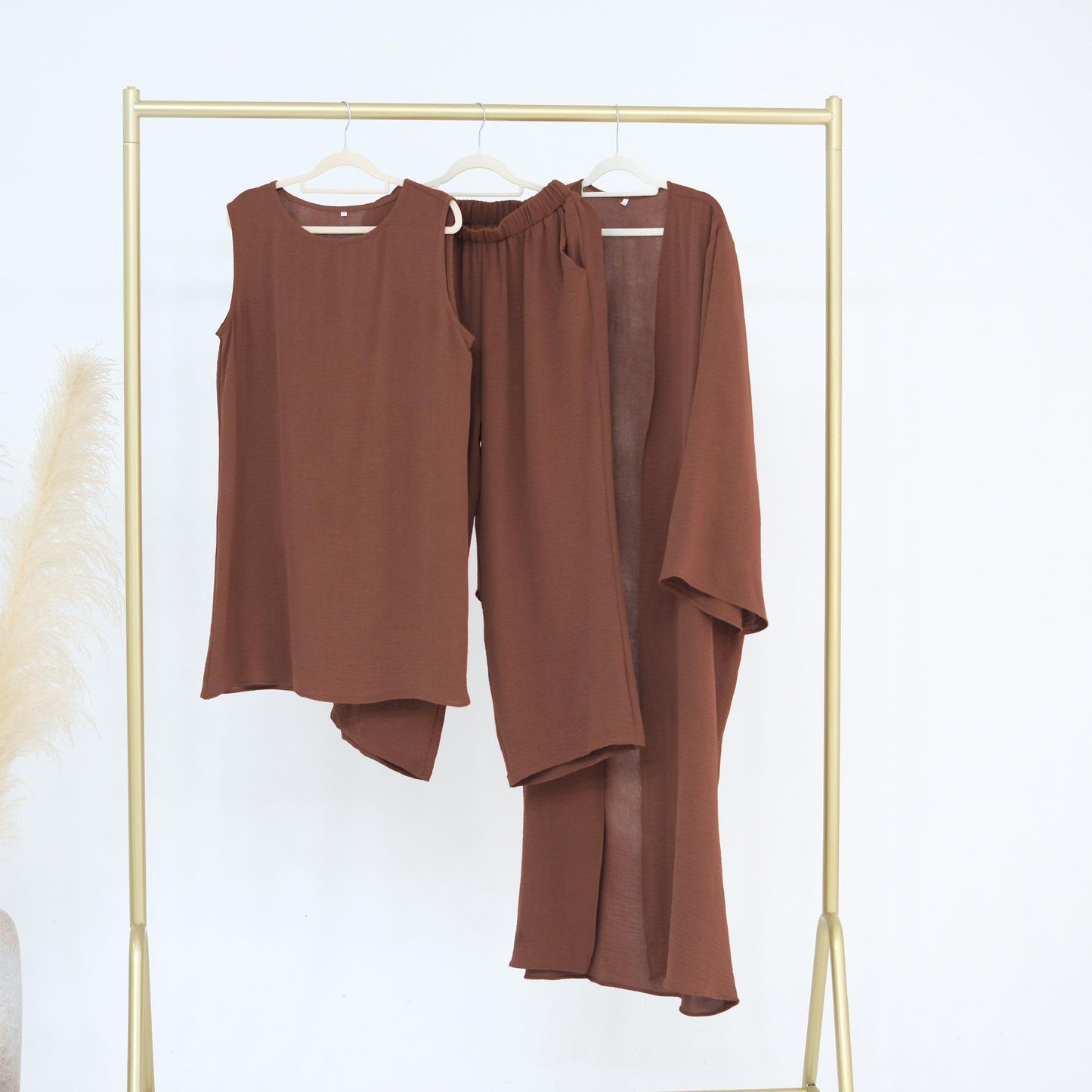HS5107 Classic Solid Color Three-piece Suit - Loose Long Design Combination