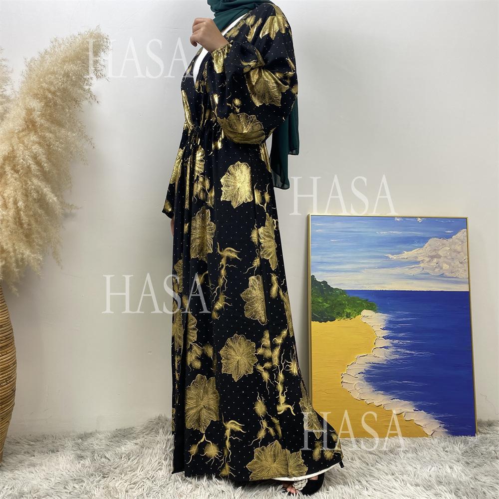 HS6589 Gold-stamped long cardigan with a flowing design