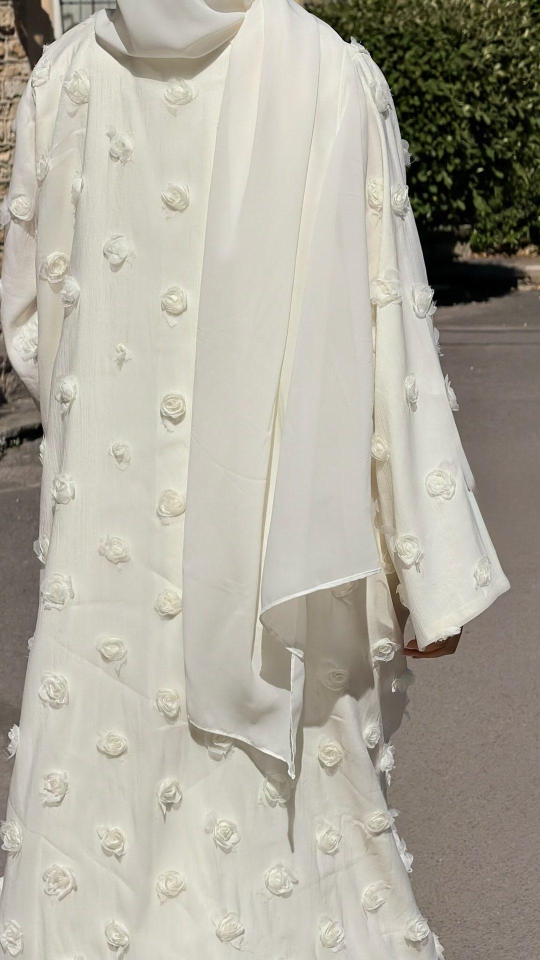 HASA HS6782 Graceful Floral Pink Abaya with Matching Scarf