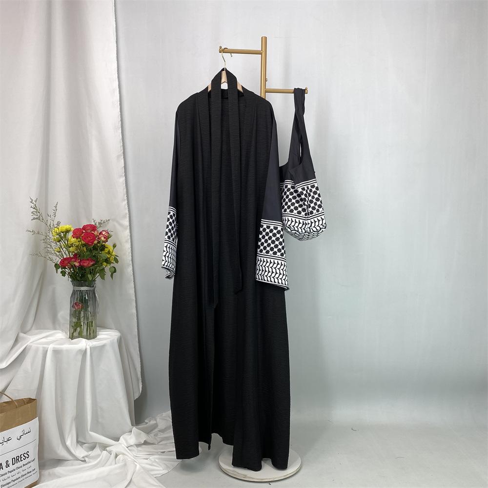 HASA HS6816 Fashion Printed Spliced Cardigan Robe with Bag