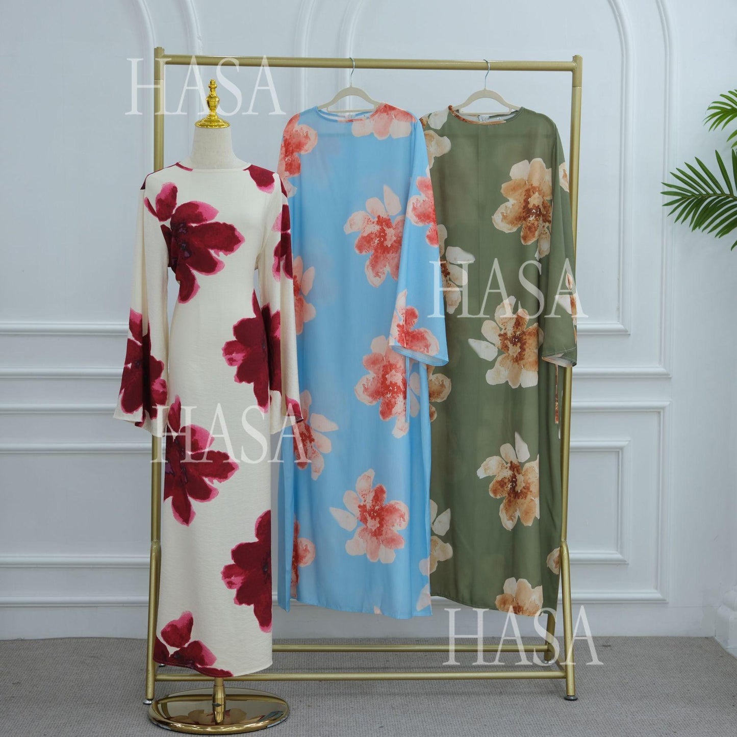 HS6503 Long-sleeved Waist-length Printed Dress (one Piece)