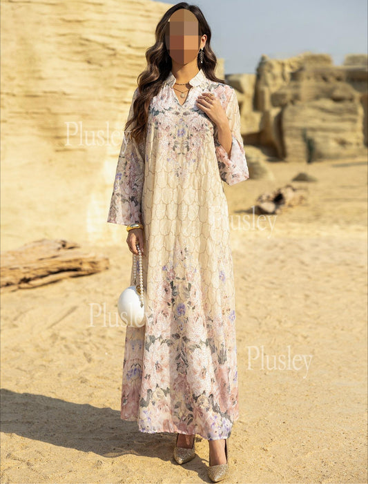 HS6636 Floral Print Embroidered Long Dress