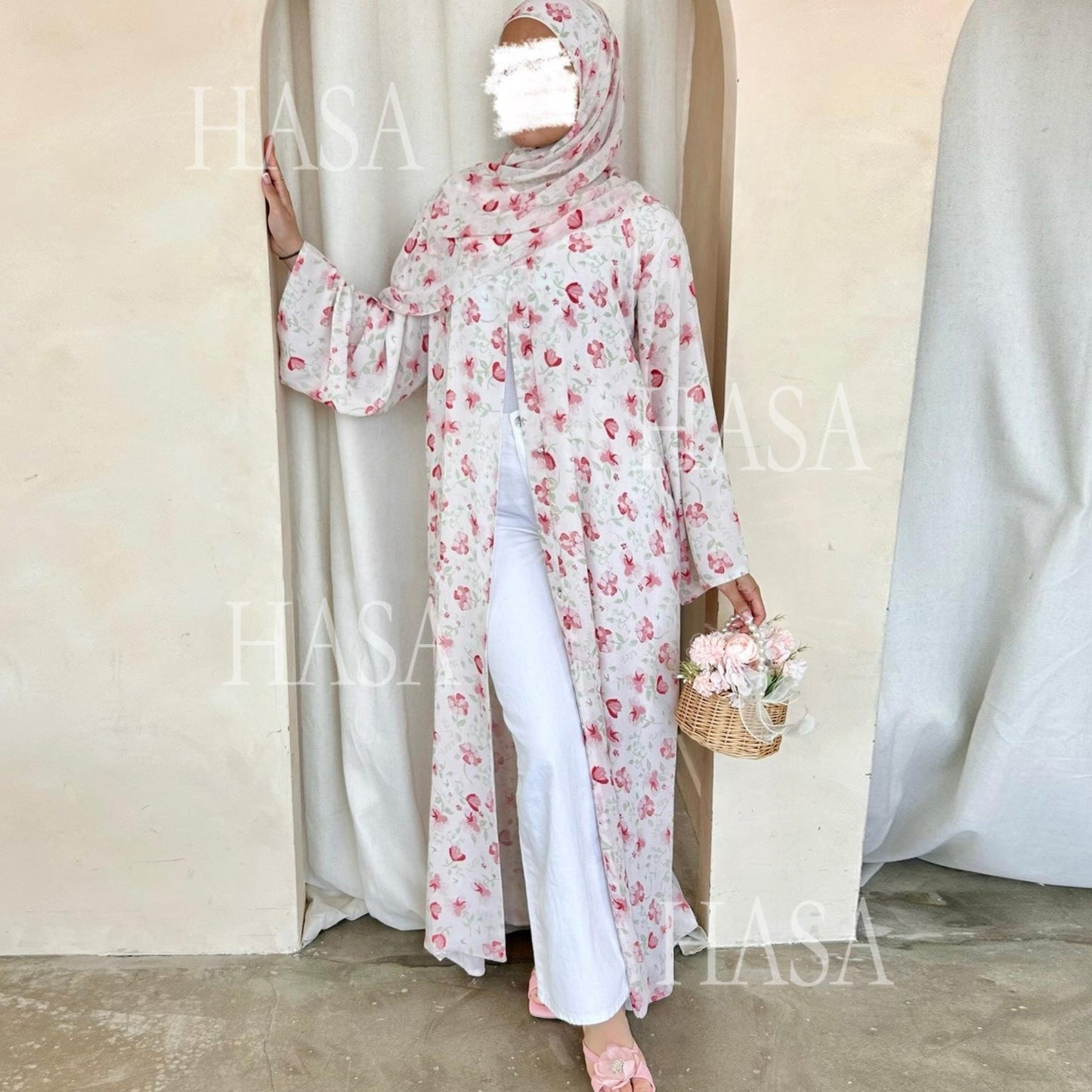 HS6515 Summer Printed Chiffon Jacket and Headscarf Two-Piece Set