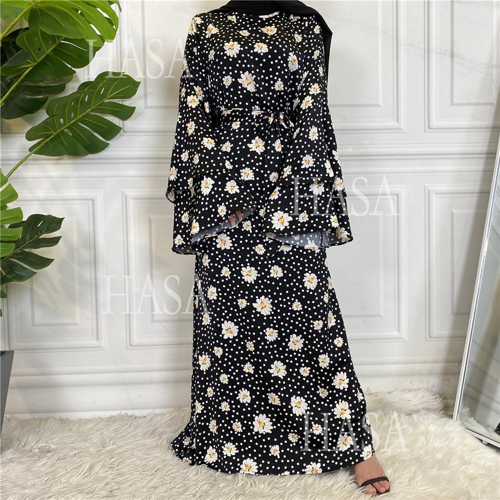 HS6590 Fashionable Printed Loose-fitting Dress with Lace-up Design and Wide Swing