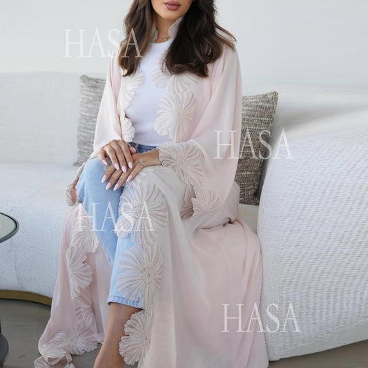 HASA HS6809 Chic Floral Applique Longline Abaya