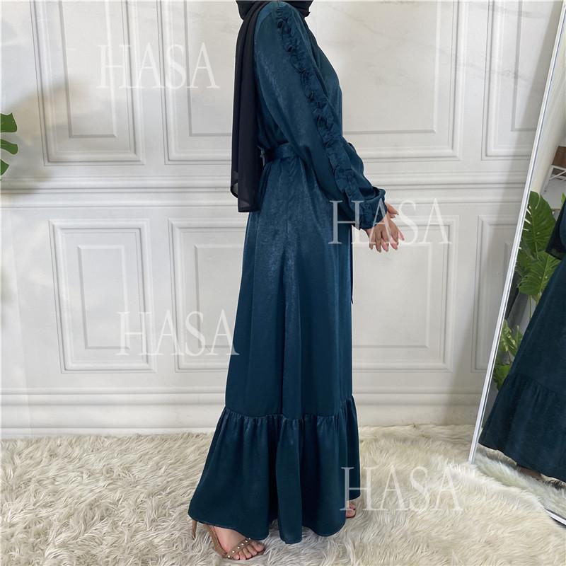 HS6591 Solid Color Turtleneck Long Sleeve Dress with Pleated Waistband