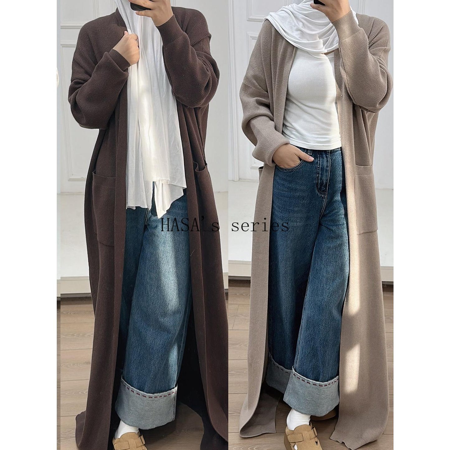 HS5439 Temperament Knitted Cardigan - Autumn and Winter Thick Loose Long Dress long  sleeve