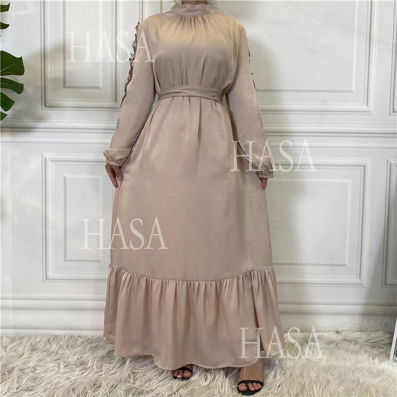 HS6591 Solid Color Turtleneck Long Sleeve Dress with Pleated Waistband