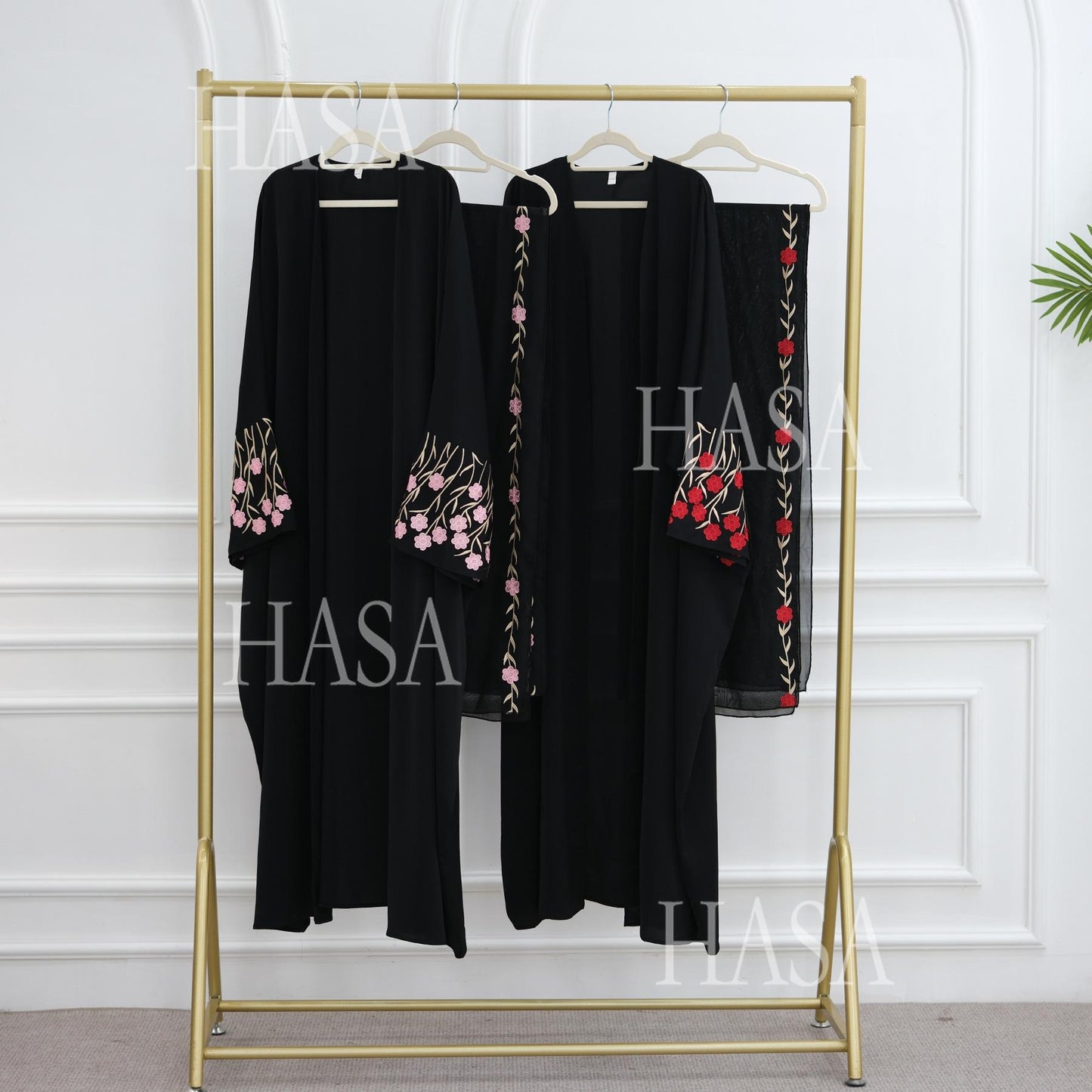HS6529 Embroidered cardigan robe with headscarf, optional inner wear combination