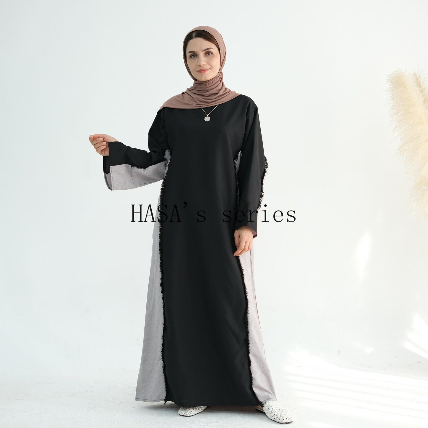 HS5508 Elegant patchwork robe - lightweight and comfortable, showing fashion taste plain casual dress