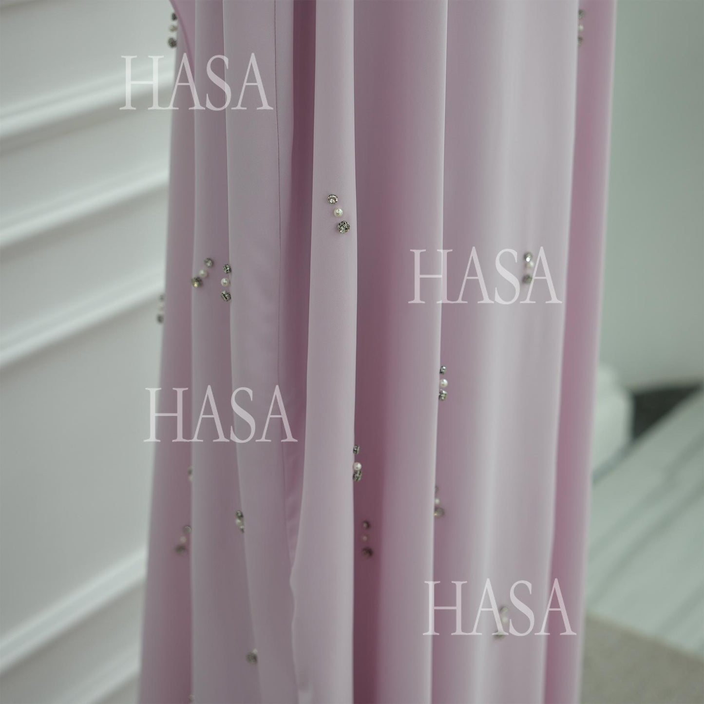 HS6505 Solid color beaded long dress with fake two-piece design