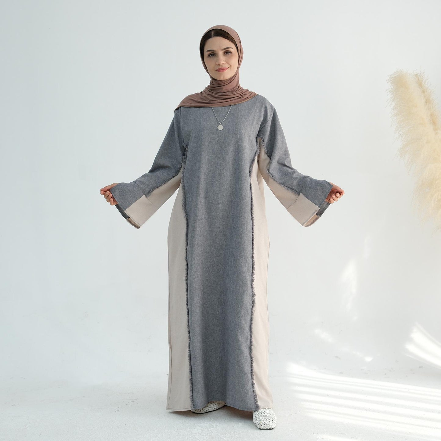 HS5508 Elegant patchwork robe - lightweight and comfortable, showing fashion taste plain casual dress
