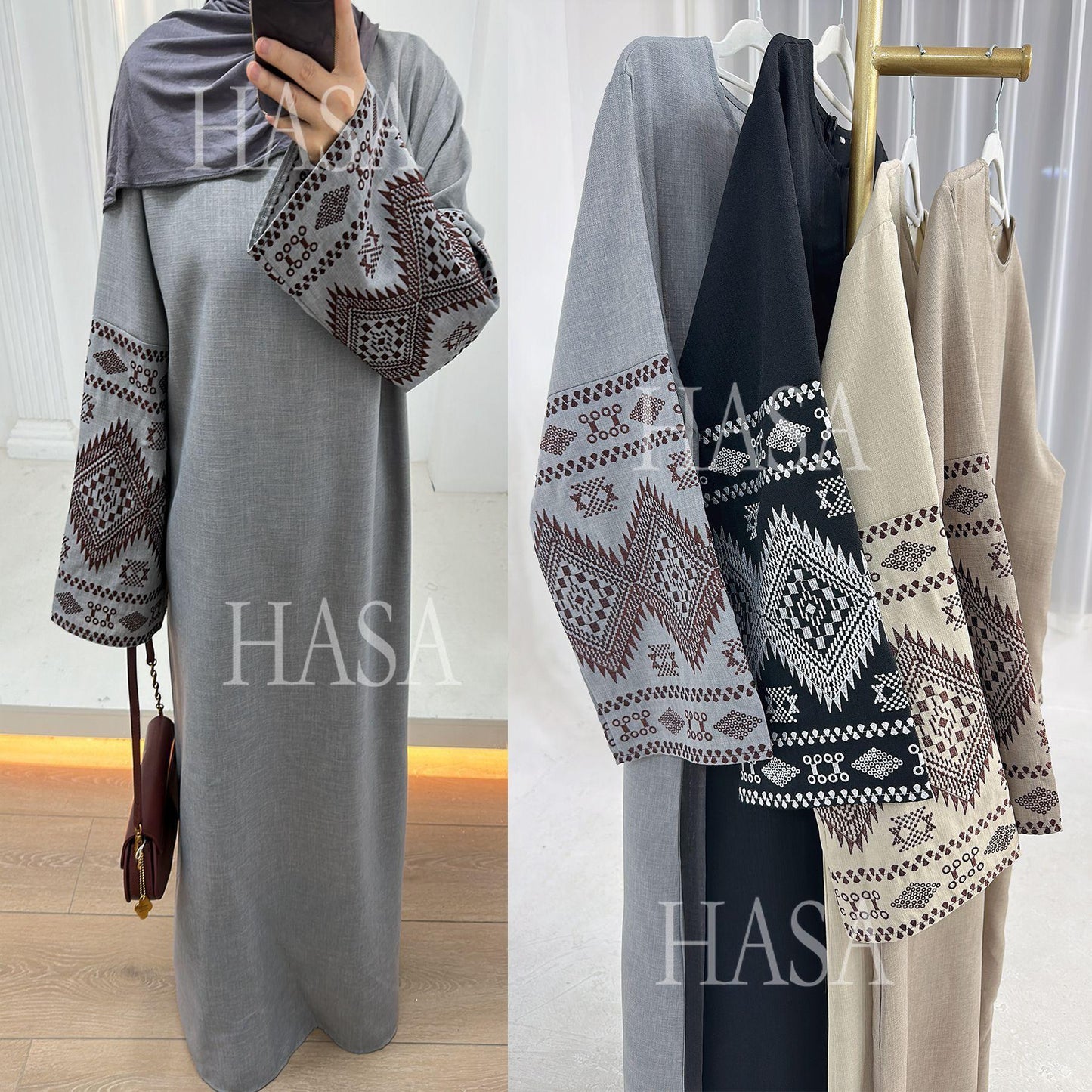 HS6533 Long robe with wide sleeves and exquisite embroidery