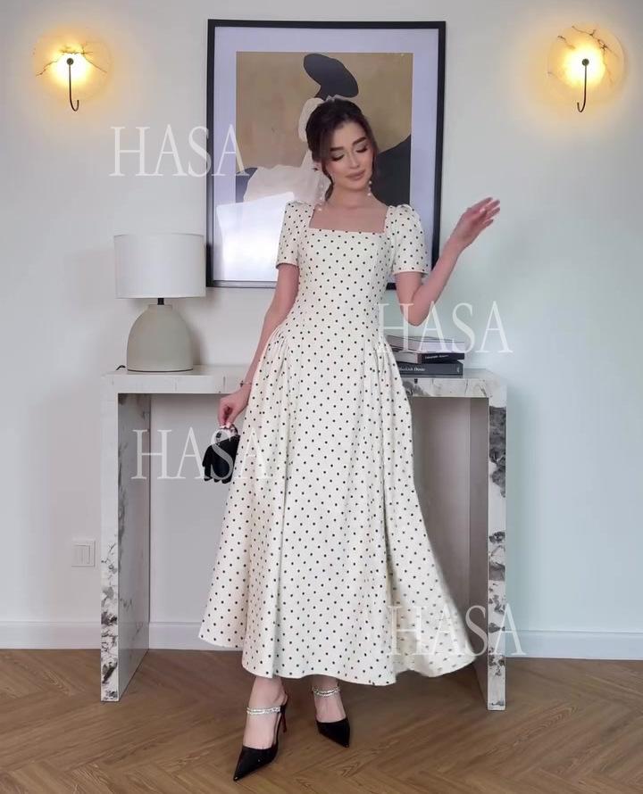 HASA HS6754 Soft Girl Polka Dot Maxi Dress
