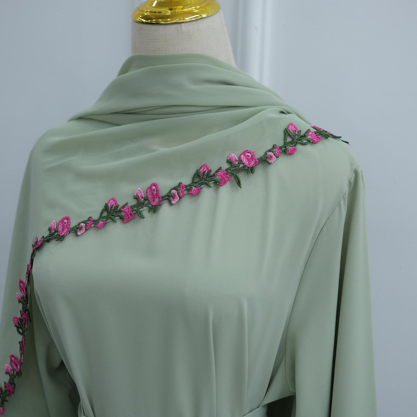 HASA HS6814 Loriya Pink Lace Stitching Two-piece Dress + Headscarf