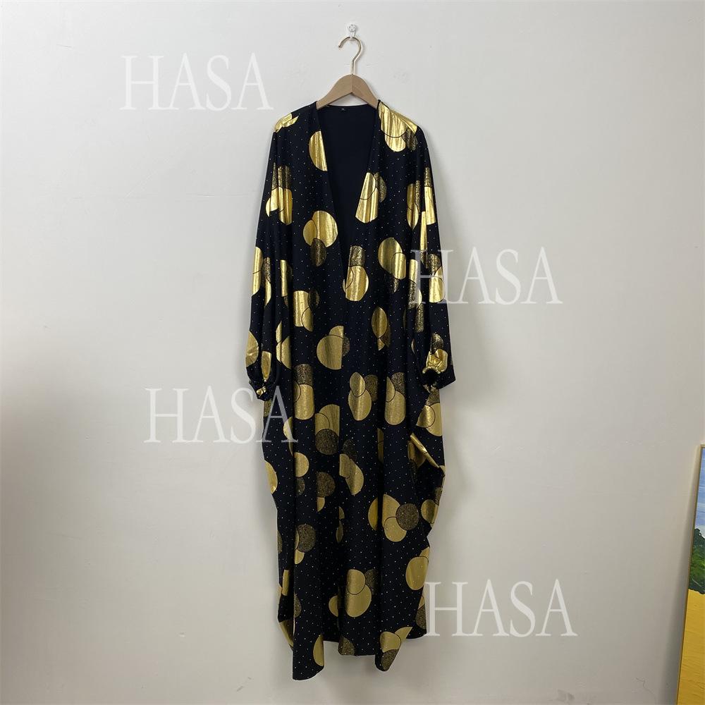 HS6587 Gilded Pattern Cardigan Robe with Bat Sleeves and Loose Flowing Design