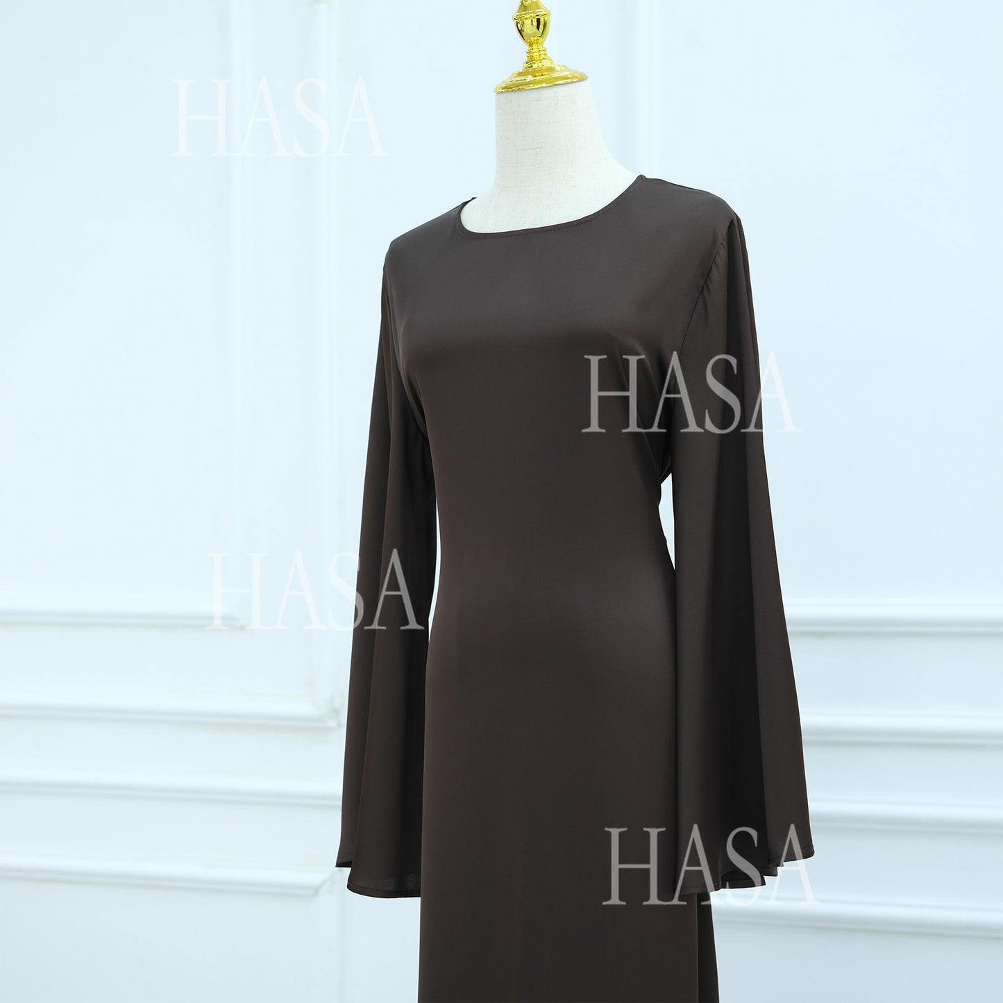 HS6478 Simple Long Dress with Wide Sleeves, One-piece and Smooth Style