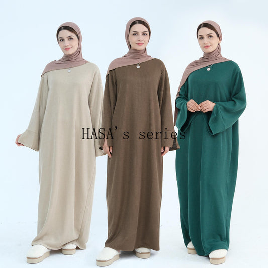 HS5440 Large Sleeve Thick Knitted Sweater Dress - Loose and Elegant Long Dress party  wear red dress thick  thigh 2  part bow  outfits