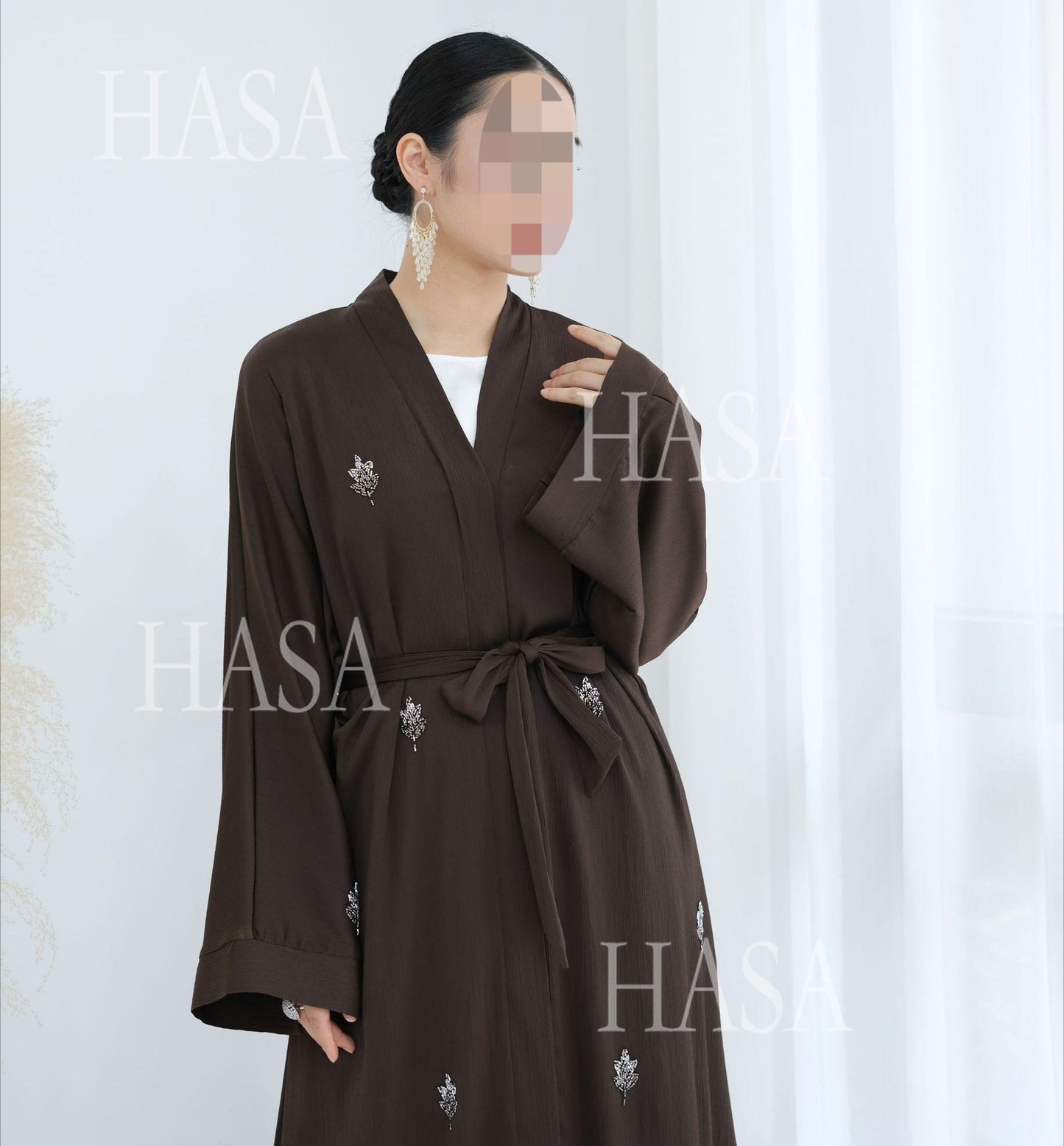 HS6624 Abaya Cardigan with Beaded Lace-up