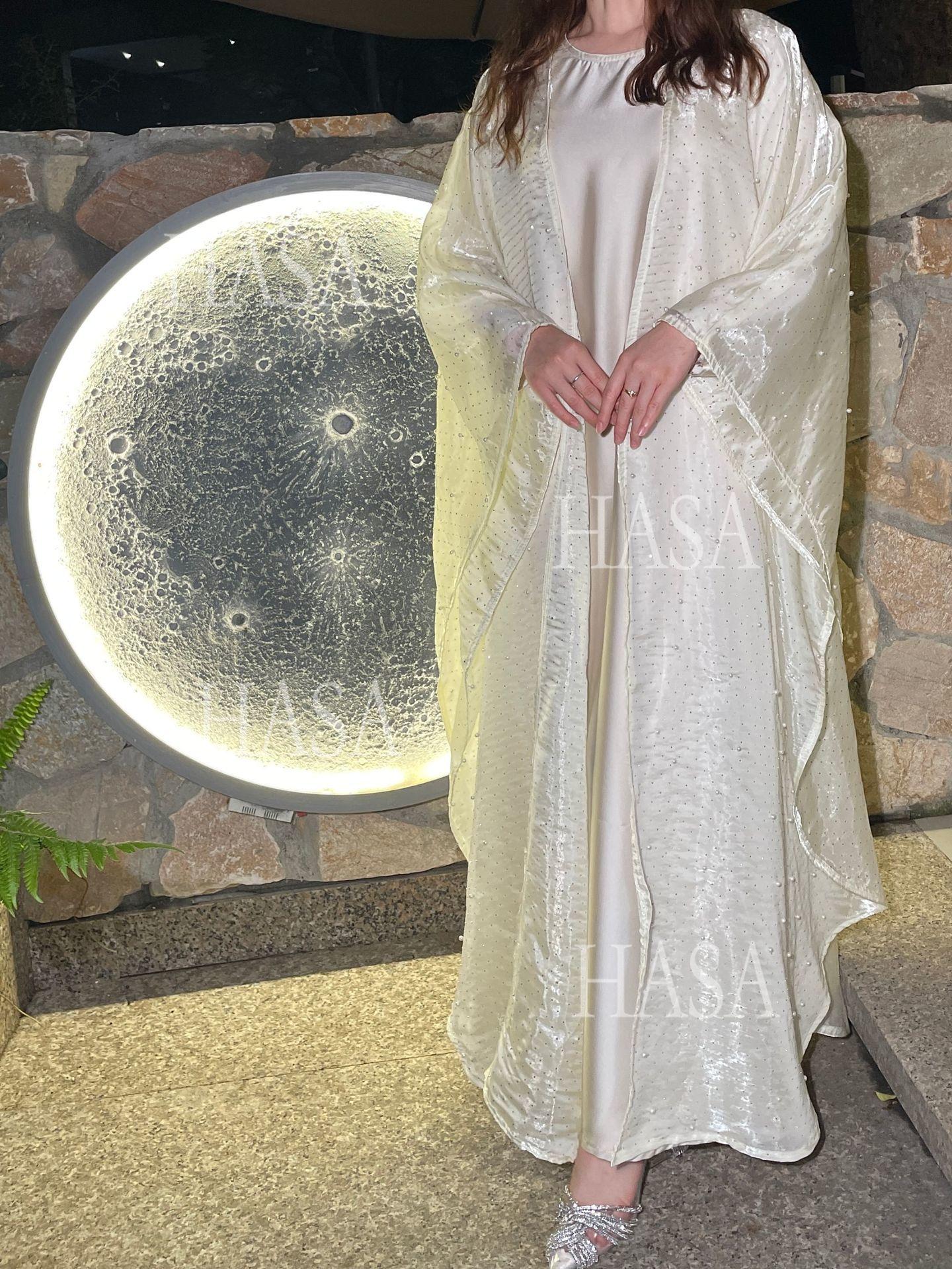 HS6540 Elegant Rhinestone Abaya Two-Piece Set with Outer Cape
