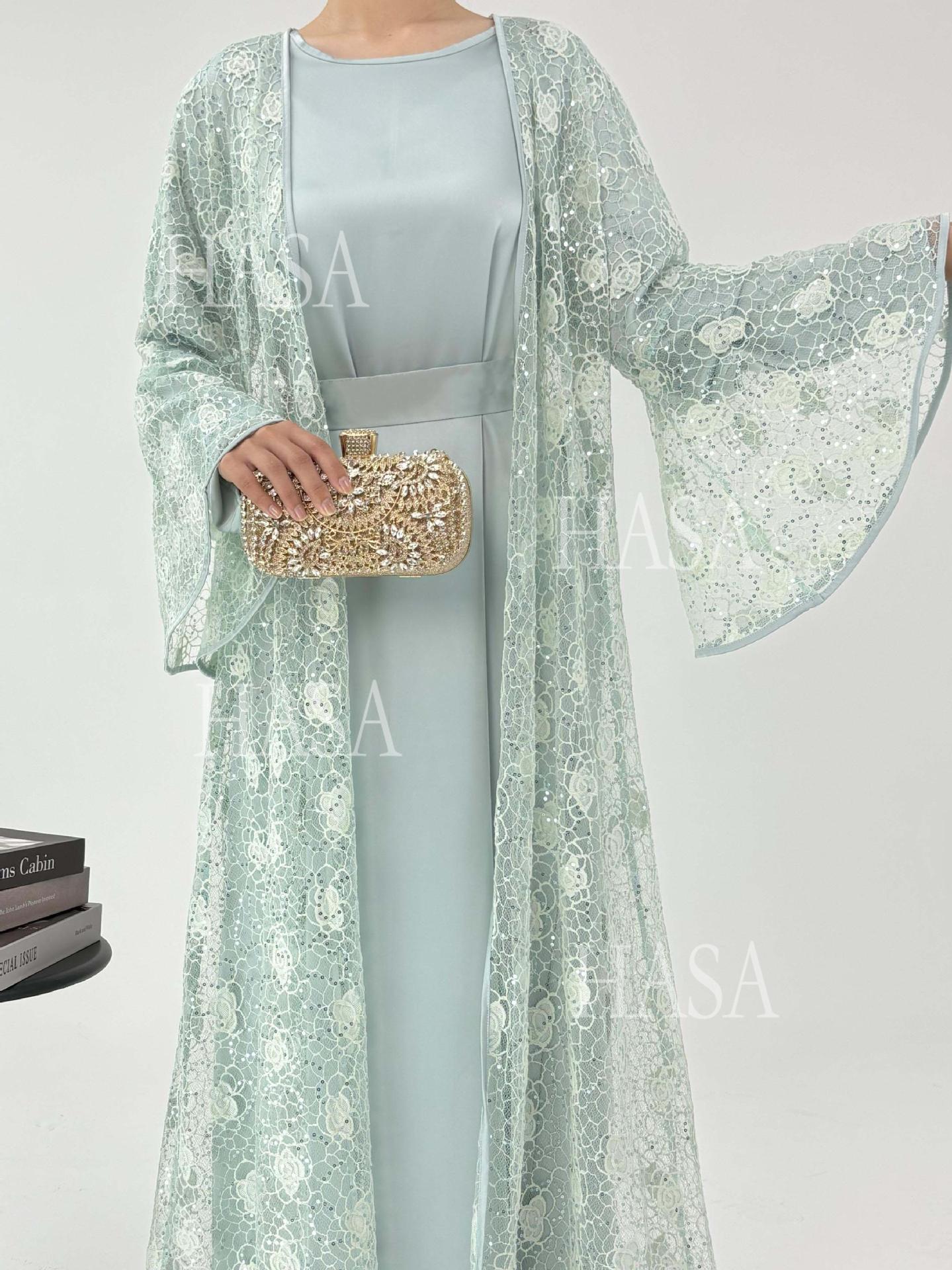 HS6482 Soft Lace Maxi Dress Set, Simple Loose Design